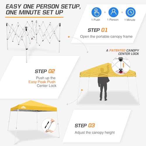 EAGLE PEAK 10x10 Slant Leg Pop-up Canopy Tent Easy One Person Setup Instant Outdoor Beach Canopy Folding Portable Sports Shelter 10x10 Base 8x8 Top (Yellow) - color: Yellow, size: 10x10