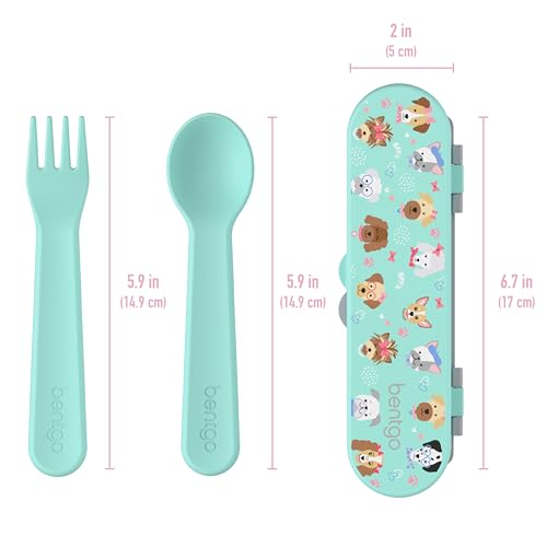 Bentgo Kids Utensil Set - Reusable Plastic Fork, Spoon & Storage Case - BPA-Free Materials, Easy-Grip Handles, Dishwasher Safe - Ideal for School Lunch, Travel, & Outdoors (Puppy Love) - color: Puppy Love