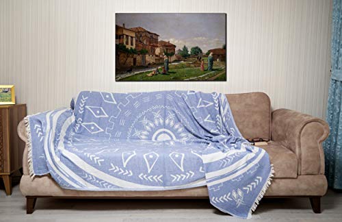Bersuse 100% Cotton Kona XL Throw Blanket Turkish Towel Beach Blanket - Beach Camping Essentials - 75x90 Inches, Grey Blue - color: Grey Blue