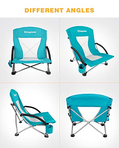 KingCamp Low Seat Beach Chair, Outdoor Camping Folding Chair with Cup Holder, 3 Colors - color: Low Cyan 1