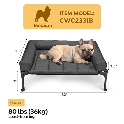 Veehoo Cooling Elevated Dog Bed Add Removable Waterproof Bolster Cushion Mat, Raised Pet Cot with Breathable Teslin Mesh, No-Slip Feet, Dog Sofa Bed for Indoor Outdoor, Medium, Black CWC2331B - color: Black, size: 32.0"L x 25.0"W x 7.0"Th