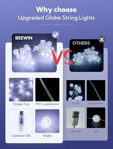 Upgrade Globe String Lights,10FT 30 LED USB Fairy Lights,8 Modes Crystal Crackle Ball Lights,Waterproof Decorative Christmas Lights for Indoor,Outdoor,Bedroom,Classroom,Wedding,Party,White - color: White, size: 30LED
