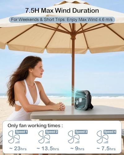 Odoland Portable Camping Fan with LED Lantern, 40H Rechargeable Battery Operated Quiet Tent Fan with Hanging Hook for RV Car Beach Outdoor Hurricane Emergency Outages - color: Black