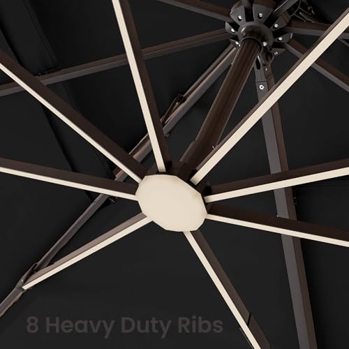9x12 FT Cantilever Patio Umbrella with Base and Led Lights Double Top Outdoor Rectangular Large Heavy Duty Aluminum Offset Umbrellas with 7 Level Tilt 360-degree Rotation for Pool Garden Deck, Black - color: Black, size: 9' X 12'-with Light & Base