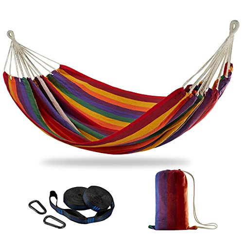 CHULIM Brazilian Double Hammock with Tree Straps,Extra Large 240x160cm,2 Persons Hammock for Backyard Patio Outdoor and Indoor,450lbs Weight Capacity,Soft Woven Cotton Fabric - color: Red Stripe