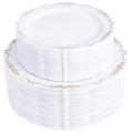 U-QE 100PCS Gold Plates Disposable - Heavy Duty White and Gold Plates Including 50PCS 10'' Dinner & 50PCS 7.5'' Dessert Plates Perfect for Upscale Party, Wedding - color: White Gold