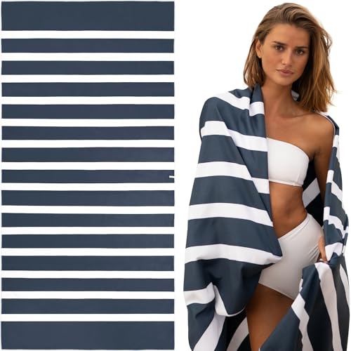 SummerSand Microfiber Beach Towel Extra Large (79 x 39.5 in) - Quick Dry, Sand Free - Compact and Lightweight for Travel - Recycled Materials - Travel Bag Incl - Oversized Pool Towel – Deep Blue - color: Deep Blue, size: 79x39.5"