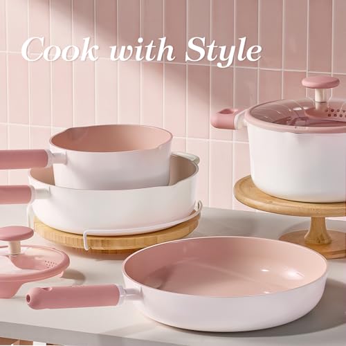 CAROTE Ceramic Cookware Set Nonstick, 15pcs Pots and Pans Set Non stick, Non Toxic Cookware,Dishwasher,RV/Camping Cookware Set, Pan and Pot with Kitchen Utensils, Pink - color: Pink