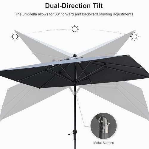 PURPLE LEAF 8' x 5' Rectangular Patio Umbrella Outdoor Table Umbrella Aluminum Frame Market Umbrella Sun Umbrella with 8 Sturdy Ribs & Tilt for Garden Deck Lawn & Pool Gray - color: Gray, size: 5' x 8'