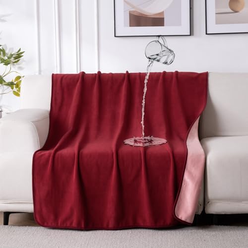 QiyI Waterproof Blanket for Bed Couch Sofa, Small Washable Reversible & Reusable Pet Dog Cat Throw Blanket, Leakproof Stain Resistant Sofa Cover, 40"x60", Burgundy/Pink - color: Burgundy/Rose Pink, size: 40"×60"