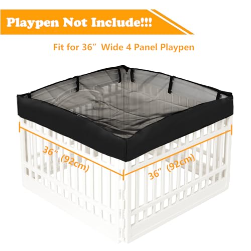 Dog Playpen Mesh Top Cover for 36" Inch Pet Playpen with 4 Panels, Dog Crate Cover Pet Tent Puppy Play Pen Cover, Ideal for Indoor/Outdoor Use. Note: Playpen Not Included (Pure Black) - color: PureBlack