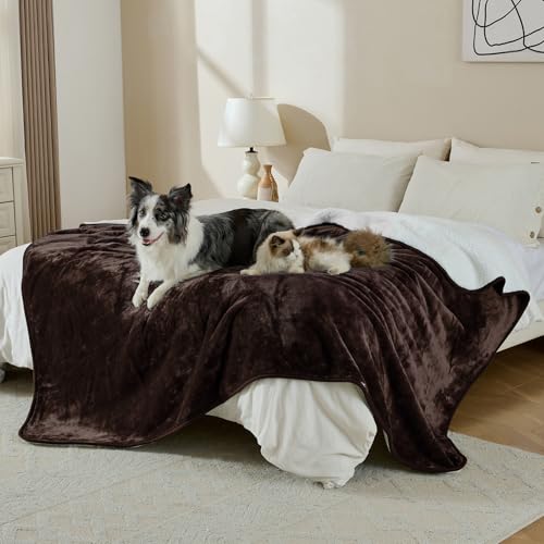 Waterproof Blanket for Bed Couch Sofa, Soft Liquid Pee Proof Pet Blanket for Dog Puppy Cat, Reversible Sherpa Fleece Furniture Protector (Brown, 50x60 inches) - color: Brown, size: 50x60 inches