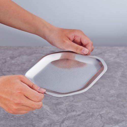 SANQIAHOME 5.1x5.1 inch square Appetizer Plates,thick stainless steel Dinner Plates, Pasta Dessert Plates for Sushi, Fruit oven/Dishwasher Safe, Set of 4,silver - color: Silver, size: 5.1x5.1 in
