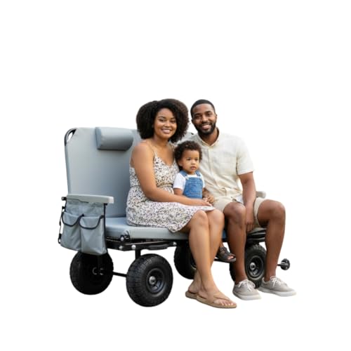 The Lounge Wagon – The Only Wagon that Converts into a 2-Person Chair - 3-in1 cart - Included Cargo net- Ultimate Beach Wagons– Beach Chairs for Adults – Sports Wagon(Umbrella Sold Separately), Gray - color: Gray