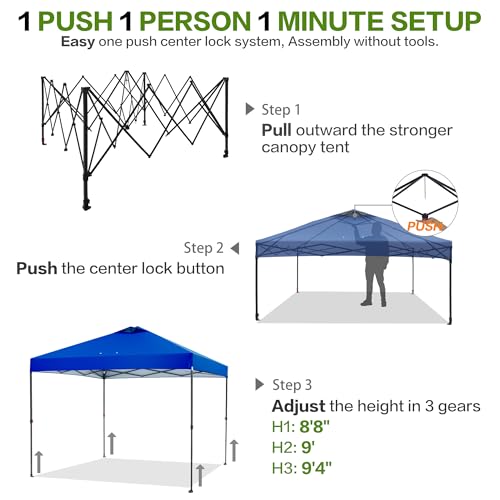 Tunbne 10'x10' Pop Up Canopy Tent with 1 Sidewall and 6 Pockets, One Push Setup, Instant Shade Tent with Vented Roof for Beach Patio Outdoor, Case, 8 Stakes, 4 Ropes, 4 Sandbags (Royal Navy, 10x10) - color: Royal Navy, size: 10x10