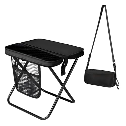 12" Portable Collapsible Stool - Folding Chair with Storage Pouch, Convertible Satchel for Hands-Free Carry & Supports 265Lbs, Ultralight for Hiking, Fishing, Camping, Festivals (Black, Standard) - color: Black, size: Standard