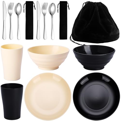 Kyraton Camping Utensils - Travel & Picnic Mess Kit, Silverware Set Includes Knife, Spoon, Fork, Cup, Bowl, Plate - Camping Essentials for 2 - color: B. 2 Person