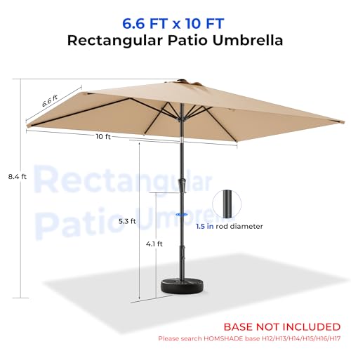 HOMSHADE 6.6 x 10 ft Rectangular Patio Umbrella Rectangle Umbrella Outdoor Patio, Large Outdoor Umbrellas for Patio Table with Tilting and Sun UV Protection for Pool, Deck, Market, Backyard - color: Beige