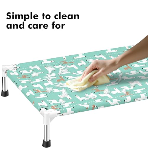 Cute Alpaca Print Elevated Dog Bed - Portable Cooling Pet Cot for Medium Dogs - Breathable Thickened Fabric Hammock, Crate Compatible, Indoor & Outdoor Use - size: Medium