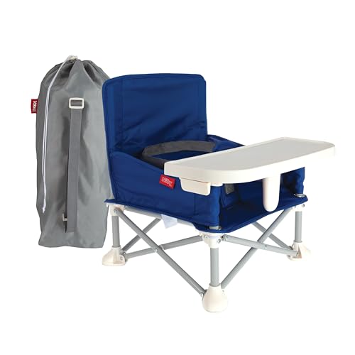 Nuby Pop-Up Booster Seat with Removable Tray - 6+ Months - Portable Booster Seat for Floor for Indoor/Outdoor Use - 3-Point Safety Adjustable Straps - Summer Travel Essentials - Blue - color: Blue