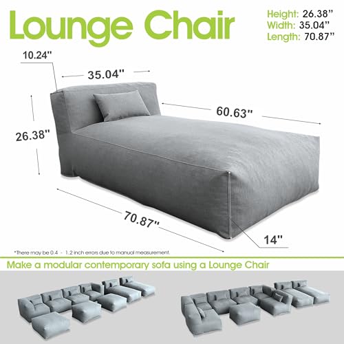 Dineli Chaise Lounge Chair Outdoor Bed Lounger Outdoor Couch Sofa for Pool Comfy Patio Furniture Foam Filling Bean Bed Chair Lazy Sofa for Outside, Water-Resistant Sunbed (Dark Grey, 70'' Length) - color: Dark Grey, 70'' Length