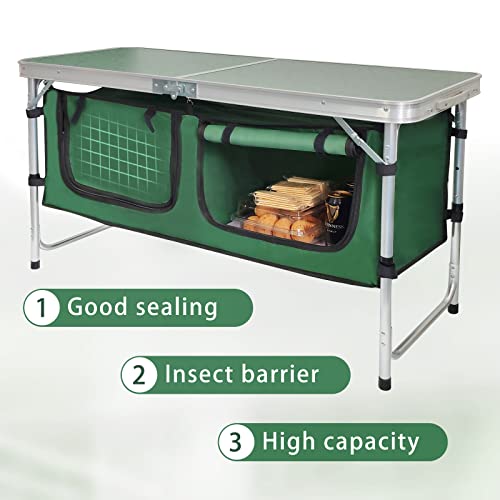 CampLand Outdoor Folding Table Aluminum Lightweight Height Adjustable with Storage Organizer for BBQ, Party, Camping - color: Green