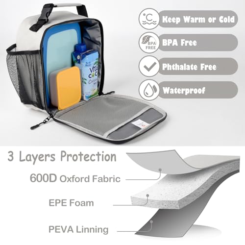 CaCTOUR Lunch Box Kids,Premium Insulated Lunch Bag for Girls Boys,Soft Bag Mini Cooler Back to School Thermal Reusable Lunch Bag for Work School Picnic (Gray) - color: B-Gray