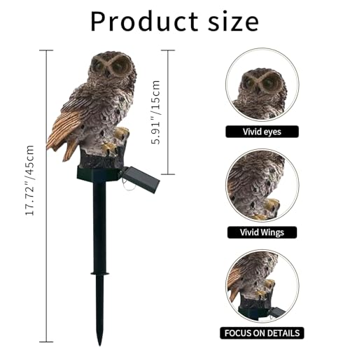 2 Pack Owl Figure Solar LED Lights, Resin Garden Waterproof Decorations with Stake for Outdoor Yard Pathway Outside Patio Lawn Decor (Brown)