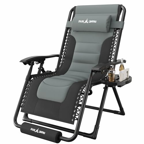 Amopatio Zero Oversized Padded Gravity Chairs with Cup Holder, 29" Wide Folding Reclining Lounge Chair with Footrest & Headrest for Indoor Outdoor Camping, Support 500LBS - color: Gray-black, style: 29in-1pc