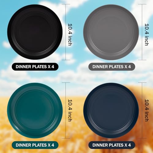 Supernal 10" Wheat Straw Dinner Plates,Reusable&Durable Plastic Plates Dishwasher Safe,16-Pack (4 Black, 4 Dark Green, 4 Dark Blue, 4 Dark Gray), Versatile Tableware for Modern Dining and Outdoor Use - color: Black/Dark Gray/Dark Green/Dark Blue