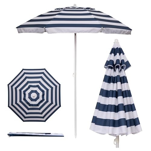 PICNIC TIME 5.5 Ft Portable Beach Umbrella, Lightweight UV Protection Sunshade with Tilt Pole & Carry Bag, Outdoor Canopy Umbrella for Beach, Sand, Pool, Patio, Camping, Travel, or Backyard Shade, (Blue & White Stripe) - color: Blue & White Stripe
