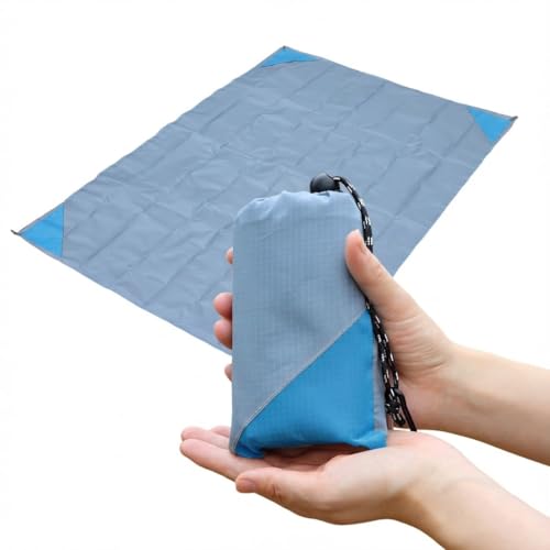 Orga'Neat Pocket Picnic Blanket, Beach Mat Waterproof Sandproof, Compact Lightweight Small Tarp for Camping, Hiking, Backpacking, Festival, Travel, Foldable in Bags (Grey/Blue, 55"x39") - color: Grey/Blue, size: 55"x39"