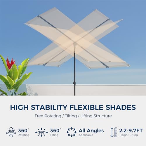 HOMSHADE 6x4ft Outdoor Balcony Umbrella - Flat Porch Pool Patio Umbrella Rectangular Canopy Shade UPF50+ UV Protection 360° Rotating & Tilting All Angles Applicable (Beige, No Base) - color: Beige