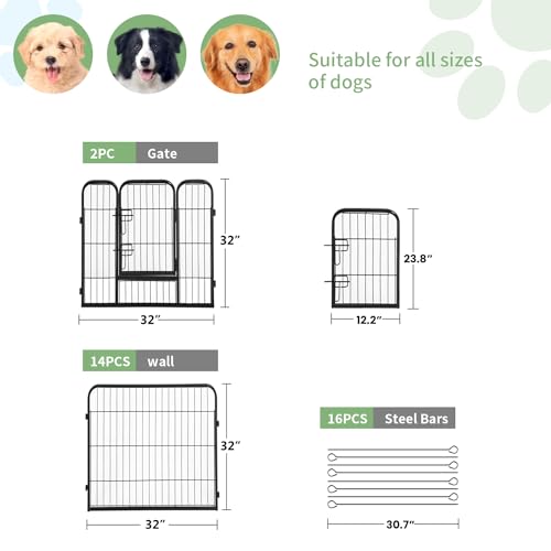 FDW Dog Playpen Dog Pen Dog Kennel 16 Panels 32 Inch Height Indoor Outdoor Folding Metal Portable Puppy Exercise Pen Heavy Duty Dog Fence for Yard Camping,Black - style: 16 Panels