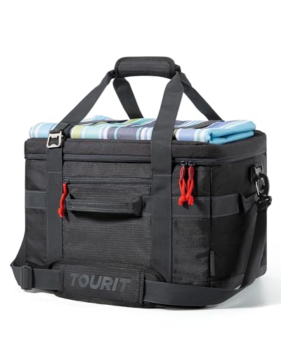 TOURIT Soft Sided Cooler Bag Insulated 30/48/60 Cans, Large Collapsible & Leakproof Ice Chest for Picnic, Beach, Camping, Travel - color: Black, size: 60Can 40L