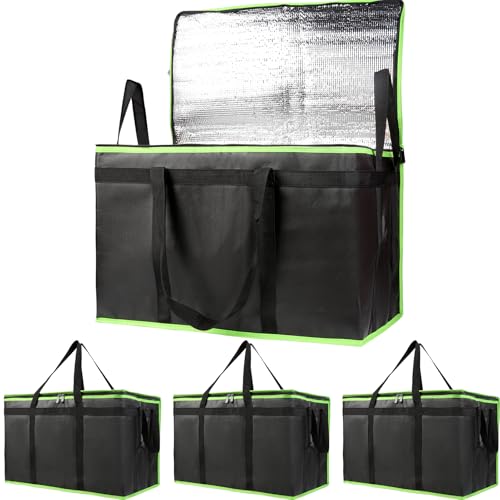 Bodaon 4-Pack Cooler Insulated Food Delivery Bag, Rideshare Delivery Bag, XXX-Large Thermal Bags for Catering/Hot Pizza, Travel/Camping/Picnic/Grocery Reusable Warmer Frozen, Black-Green Edge - color: Black-green Edge, size: XXX-Large