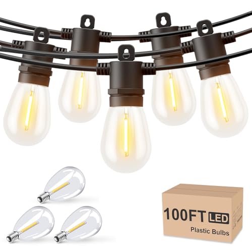 Svater Outdoor String Lights 100 FT, Patio for Outside with Shatterproof S14 Bulbs, Waterproof LED Hanging Light for Cafe Backyard Bistro Party, Warm White - size: 100FT