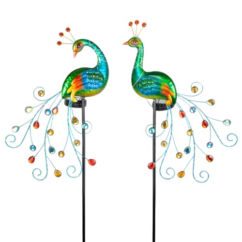 DREAMSOUL 2 Pack Peacock Solar Lights Outdoor, Tall Waterproof LED Outdoor Solar Lights for Yard Pathway Peacock Decor - color: orange-2pack