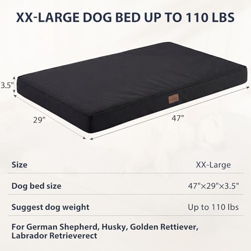 BFPETHOME Outdoor Dog Beds for Large Dogs, Waterproof Dog Bed for Medium, Large, Extra Large Dogs, Orthopedic Pet Bed with Removable Washable Cover, Egg Crate Foam Pet Bed Mat. (47 x 29in, Black) - color: Black, size: 47.0"l X 29.0"w X 3.5"th