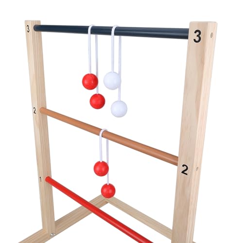 GOTHINK Wooden Ladder Toss Game Set - Finished Wood Toss Set with Ladder Ball Bolos - Indoor & Outdoor Game for Kids & Adults - color: Wooden Ladder Toss