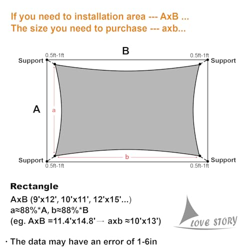 LOVE STORY 8' x 8' Sun Shade Sail Rectangle Sunshade UV Block Patio Shade Sail for Garden Backyard, Sand - color: Sand, size: 0 8' x 0 8'