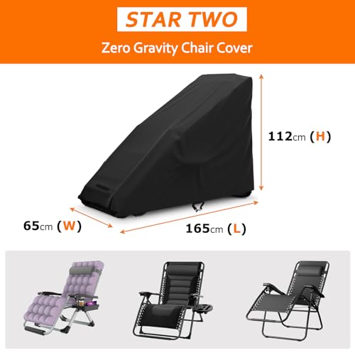 STARTWO Zero Gravity Chair Cover Outdoor Waterproof Folding Lounge Armchair Cover for Zero Gravity Chair with Storage Bag, Black