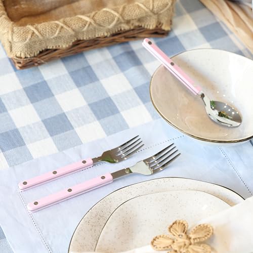 ANNOVA Silverware Set, Retro/Rivet Colorful Stainless Steel Tableware Kitchen Flatware Set Utensils, Includes Dinner Knives, Forks, Spoons, Salad Forks & Dessert Spoons (Light Pink, 10 Pieces) - color: Light Pink