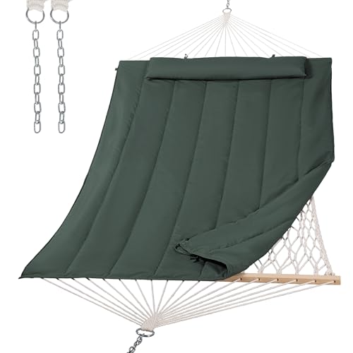 SUNCREAT Hammocks Replacement Hammock for Stand, 475 lbs Capacity, Two Person Backyard Hammock with Pad for Outside, Green Gray - color: Green Gray