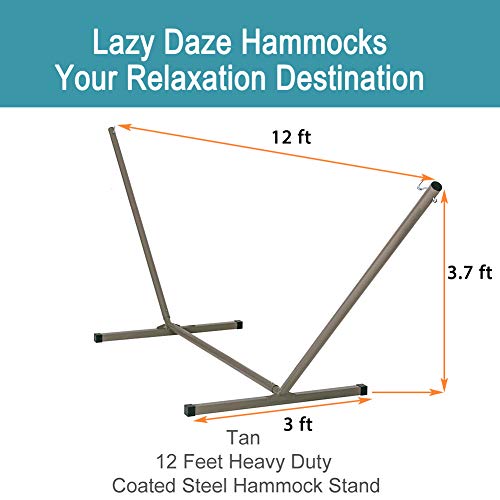 Lazy Daze Hammocks Outdoor 12 Feet Hammock Stand Heavy Duty Coated Steel Tube Frame, for Indoor Porch Patio Garden Backyard Hammocks, 450 Pounds Weight Capacity, Tan - color: Tan, size: 12 FT