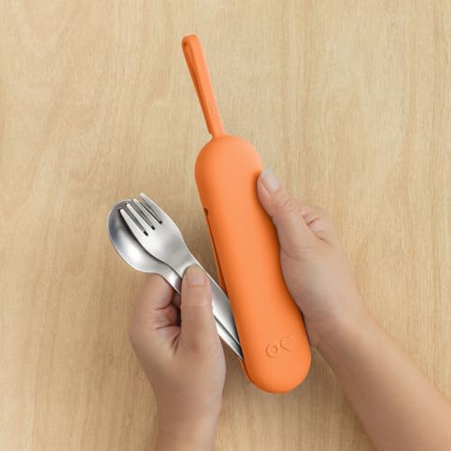 Omie OmieBox Travel Utensil Set | Fork and Spoon with Case for Easy Travel | Stainless Steel Fork and Spoon (Orange) - color: Orange, size: Age: 9+ Years