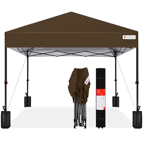 Best Choice Products 10x10ft Pop Up Canopy Tent, Outdoor Shade, 1 Person 1 Minute Set Up, Carry Case, 4 Weight Bags - Brown - color: Brown, size: 10x10ft