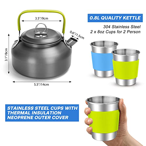 Odoland 15pcs Camping Cookware Mess Kit, Non-Stick Lightweight Pot Pan Kettle Set with Stainless Steel Cups Plates Forks Knives Spoons for Camping, Backpacking, Outdoor Cooking and Picnic - style: Black