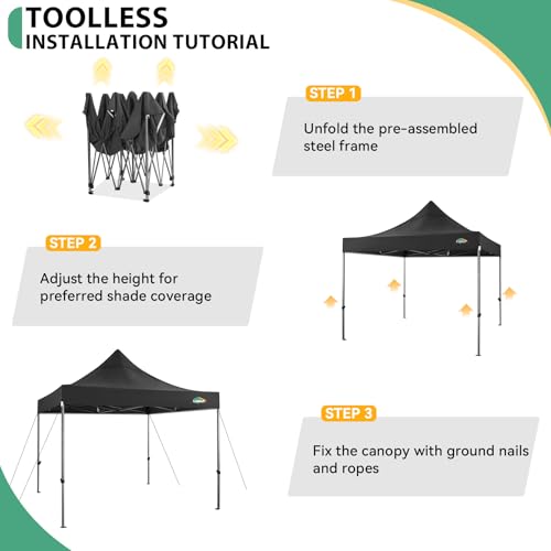 COBIZI 10x10 Heavy Duty Pop Up Canopy Tent with 4 Sidewalls Thicken Frame, Commercial Easy Up Outdoor Wedding Party Tents, All Season Waterproof Windproof with Stakes Sandbags Ropes Roller Bag, Black - color: Black, size: 10x10