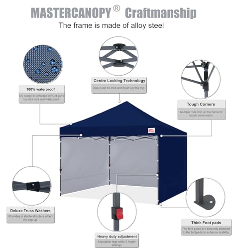 MASTERCANOPY Heavy Duty Pop-up Canopy Tent with Sidewalls (10x10,Navy Blue) - color: Navy Blue, size: 10x10